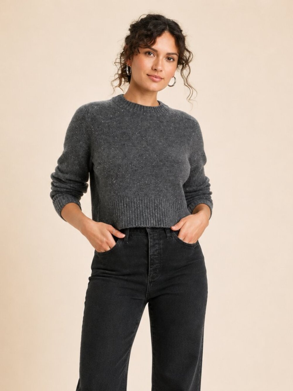A504-A • Charcoal Speckled Cropped Knit Sweater